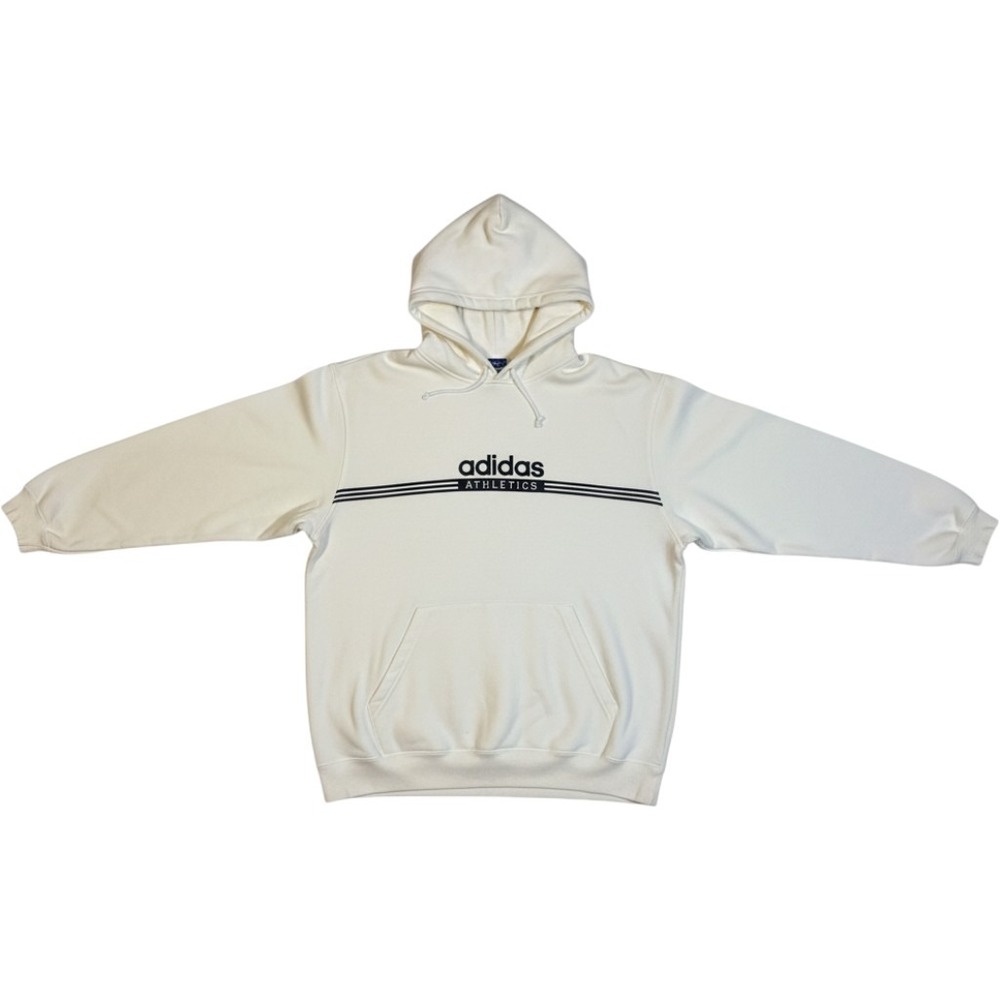 Adidas Athletics Men's Hoodie Size L Cream Off White Spellout Logo Pullover